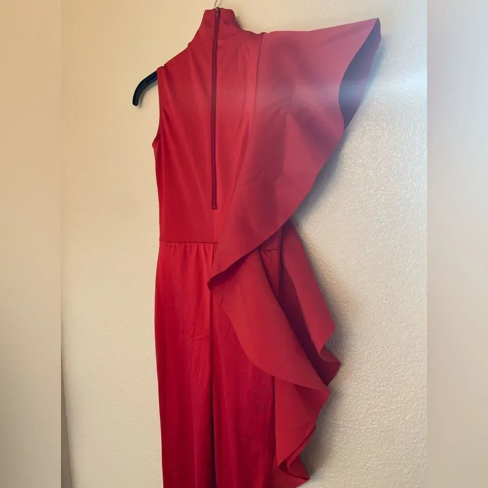 WEISSMAN Dance Costume red asymmetrical ruffl jumpsuit My Little Love 14436 XSA